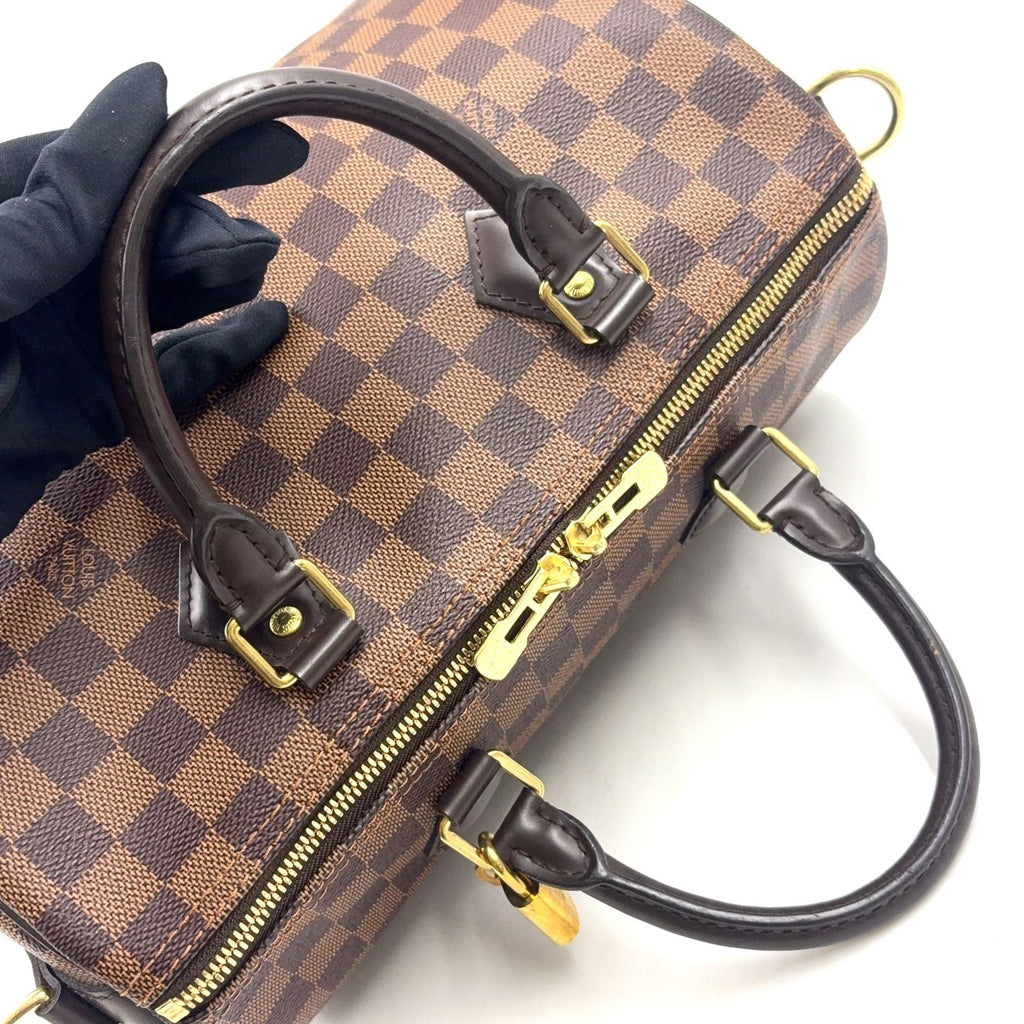 Louis Vuitton Speedy 30 Damier Ebene Leather Brown Handbag Gold — view 7