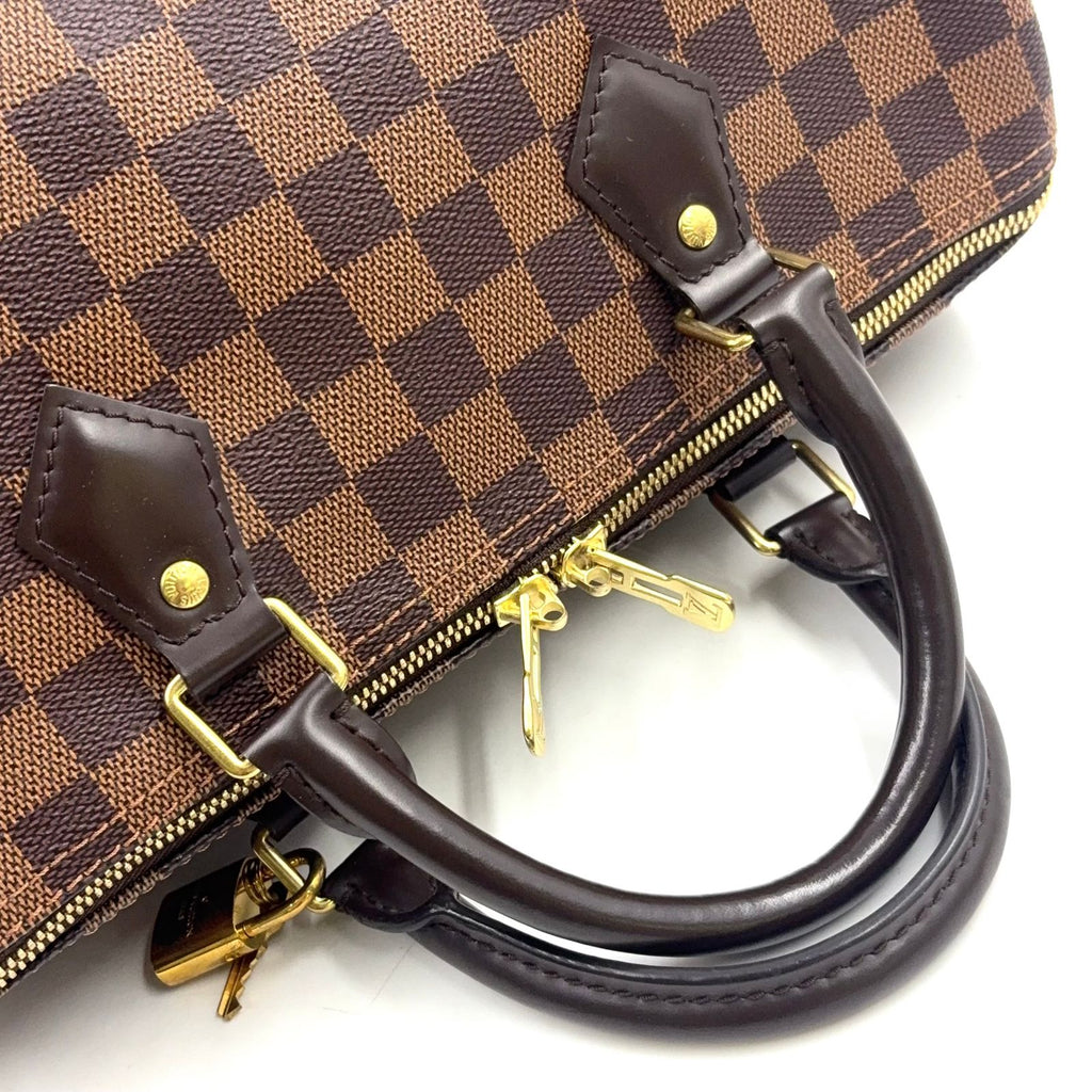 Louis Vuitton Speedy 30 Damier Ebene Leather Brown Handbag Gold — view 5