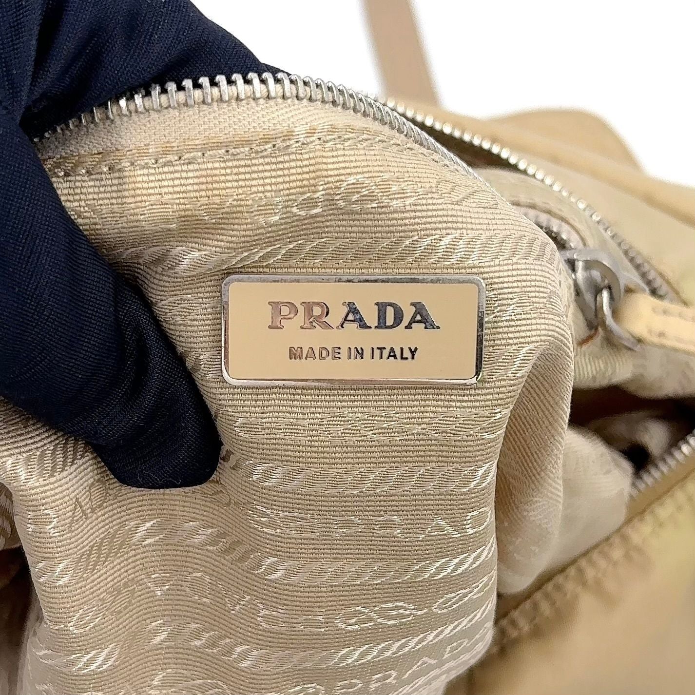 Prada Double Belt Nylon Beige Shoulder Bag Silver — view 4