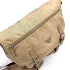 Prada Double Belt Nylon Beige Shoulder Bag Silver — view 8