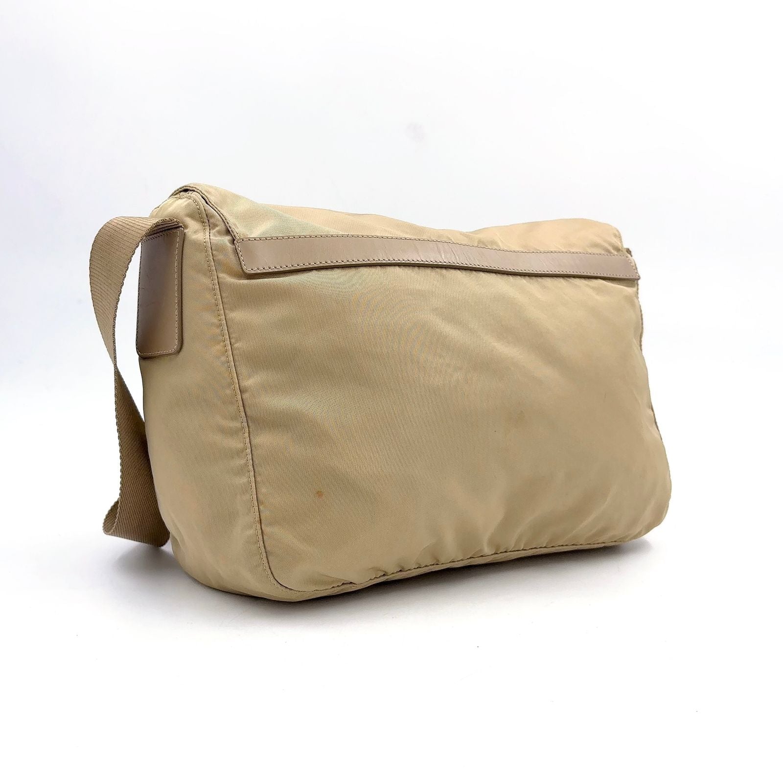Prada Double Belt Nylon Beige Shoulder Bag Silver — view 2