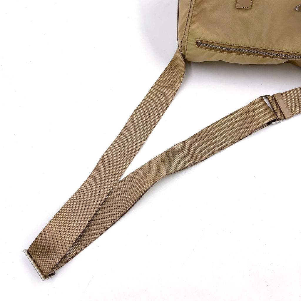 Prada Double Belt Nylon Beige Shoulder Bag Silver — view 5