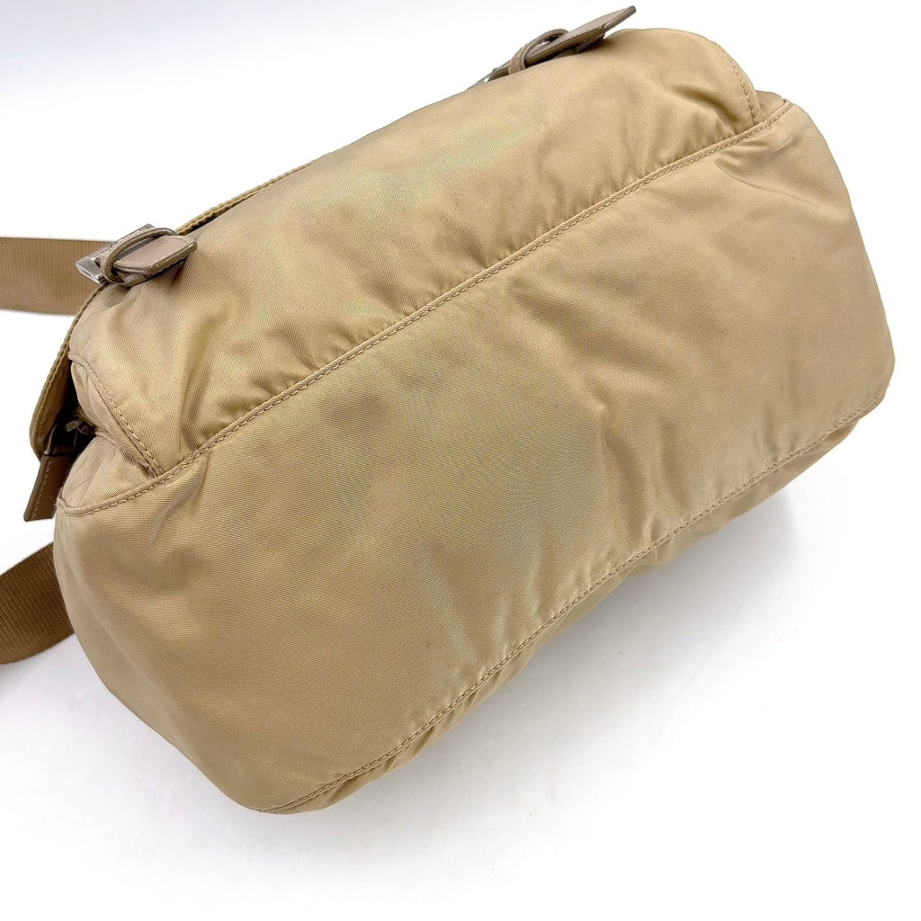 Prada Double Belt Nylon Beige Shoulder Bag Silver — view 6