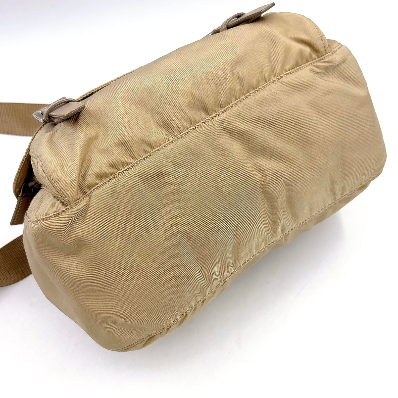 Prada Double Belt Nylon Beige Shoulder Bag Silver — view 6