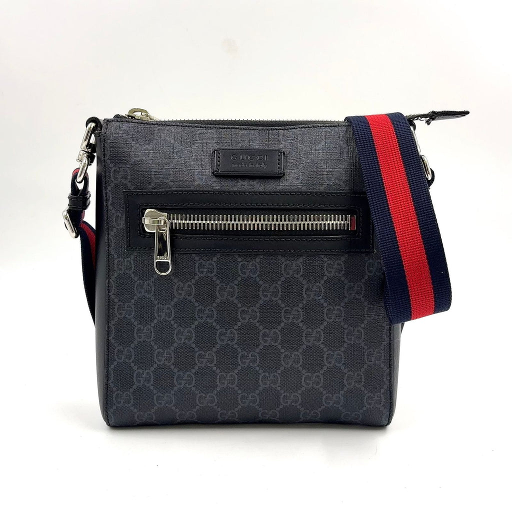 Gucci GG Supreme Small Messenger Bag Leather Navy Black Red Silver