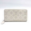 Louis Vuitton Monogram Mahina Zip Around Leather White Wallet Silver