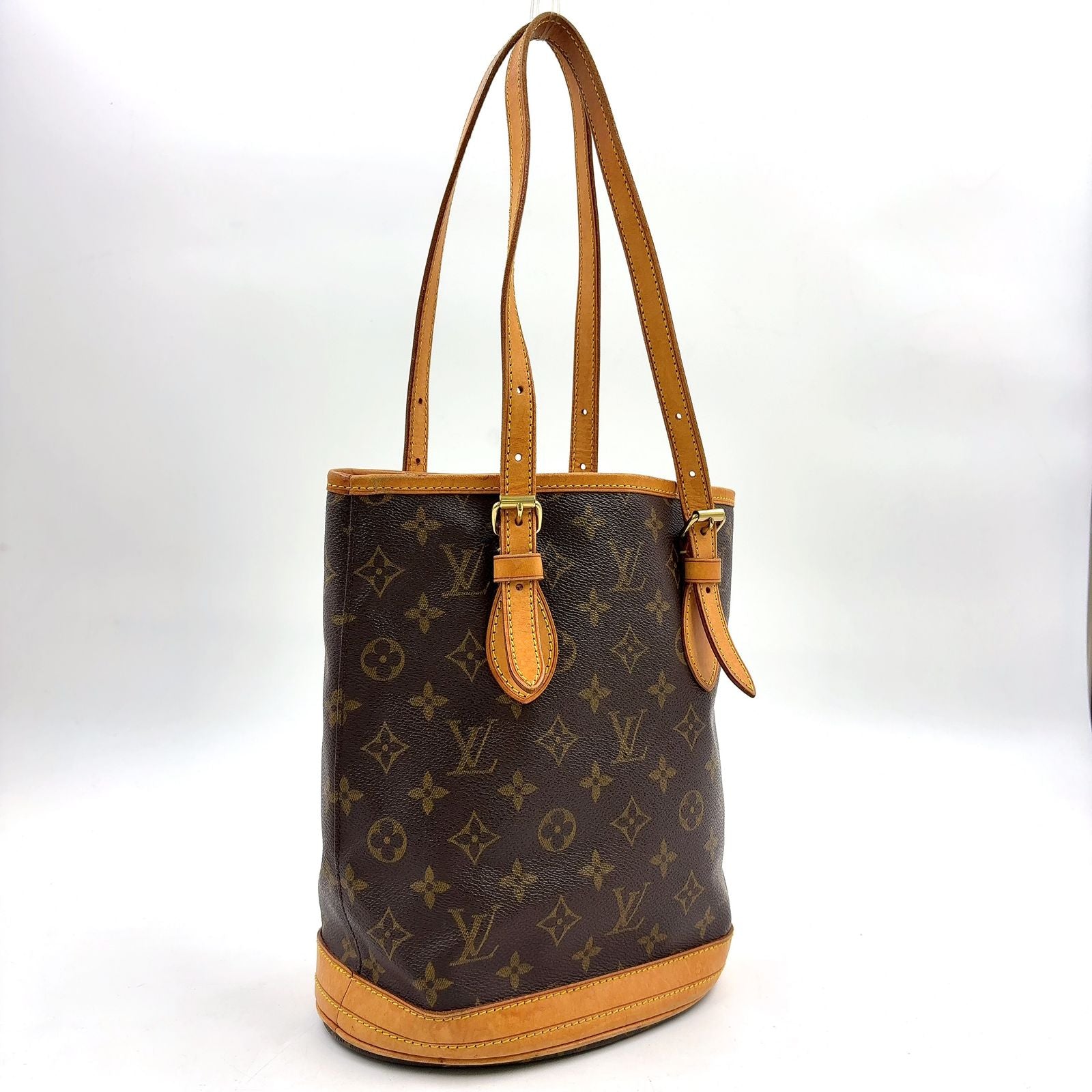 Louis Vuitton Bucket PM Monogram Leather Brown Light Shoulder Bag Gold — view 2