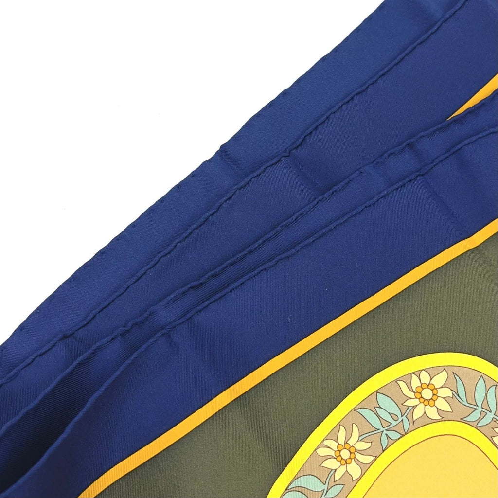 Hermes Carre 90 in Salzburg Silk Yellow Green Navy Scarf — view 6
