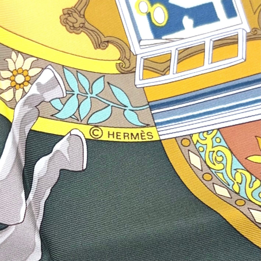 Hermes Carre 90 in Salzburg Silk Yellow Green Navy Scarf — view 3