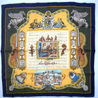 Hermes Carre 90 in Salzburg Silk Yellow Green Navy Scarf