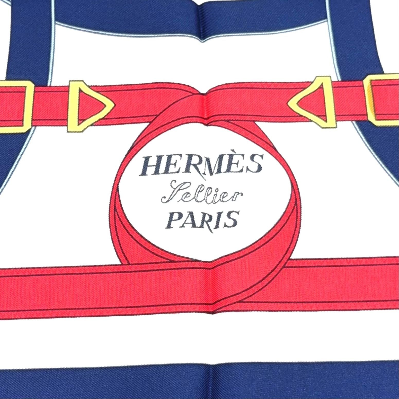 Hermes Carre 90 Eperon D'or Silk Navy White Red Scarf — view 3