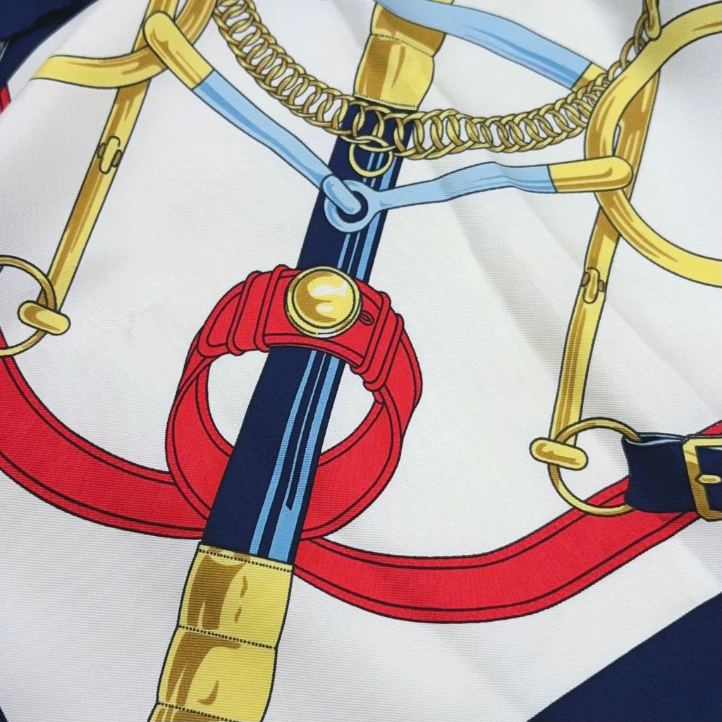 Hermes Carre 90 Eperon D'or Silk Navy White Red Scarf — view 6