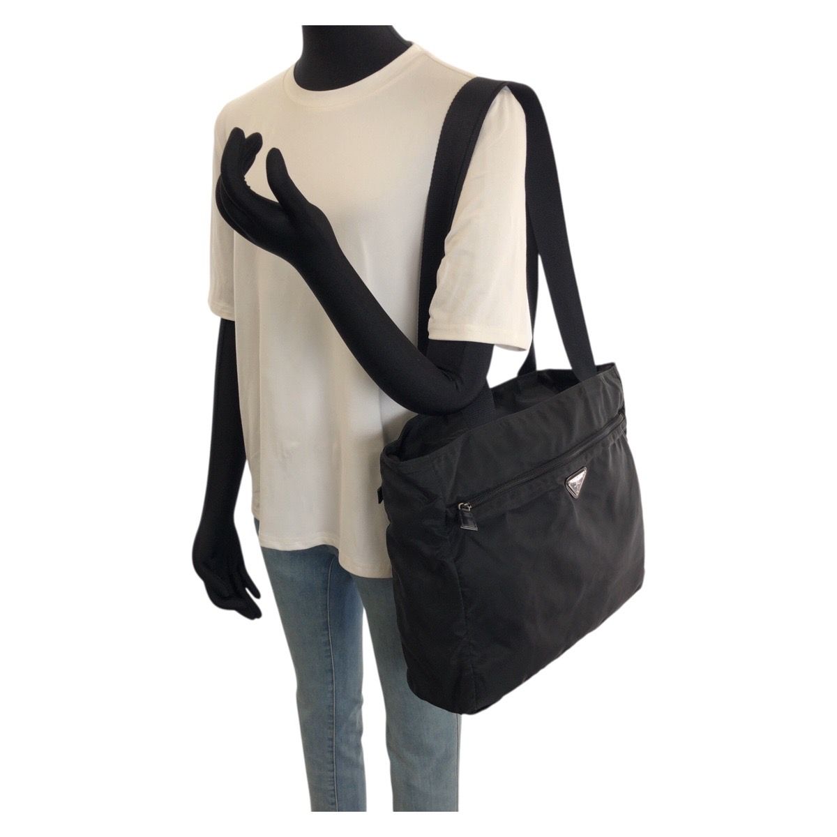 Prada Tessuto Black Silver Nylon Tote Shoulder Bag — view 7
