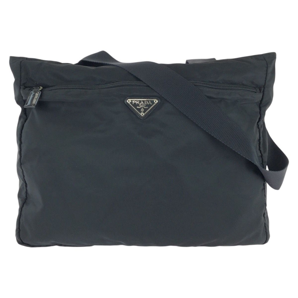 Prada Tessuto Black Silver Nylon Tote Shoulder Bag