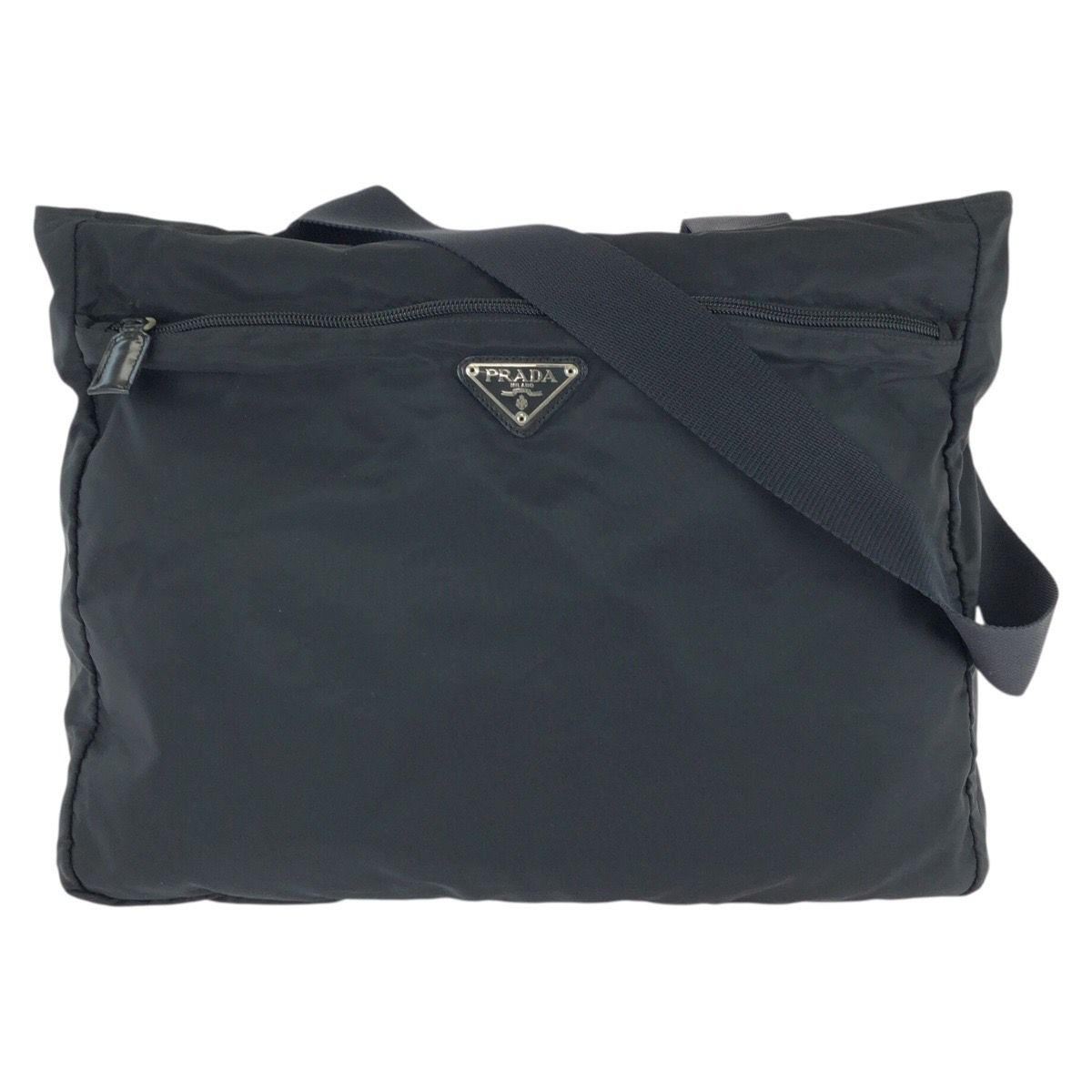 Prada Tessuto Black Silver Nylon Tote Shoulder Bag