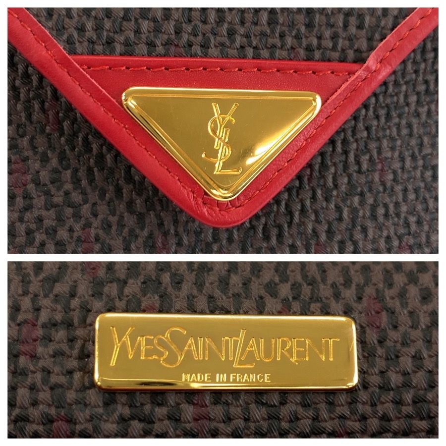 Saint Laurent Vintage YSL Red Gray Leather Shoulder Bag Pochette — view 4