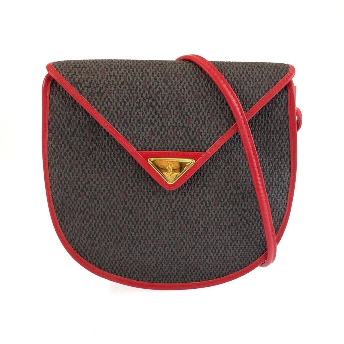 Saint Laurent Vintage YSL Red Gray Leather Shoulder Bag Pochette
