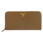 Prada Saffiano Brown Gold Leather Wallet