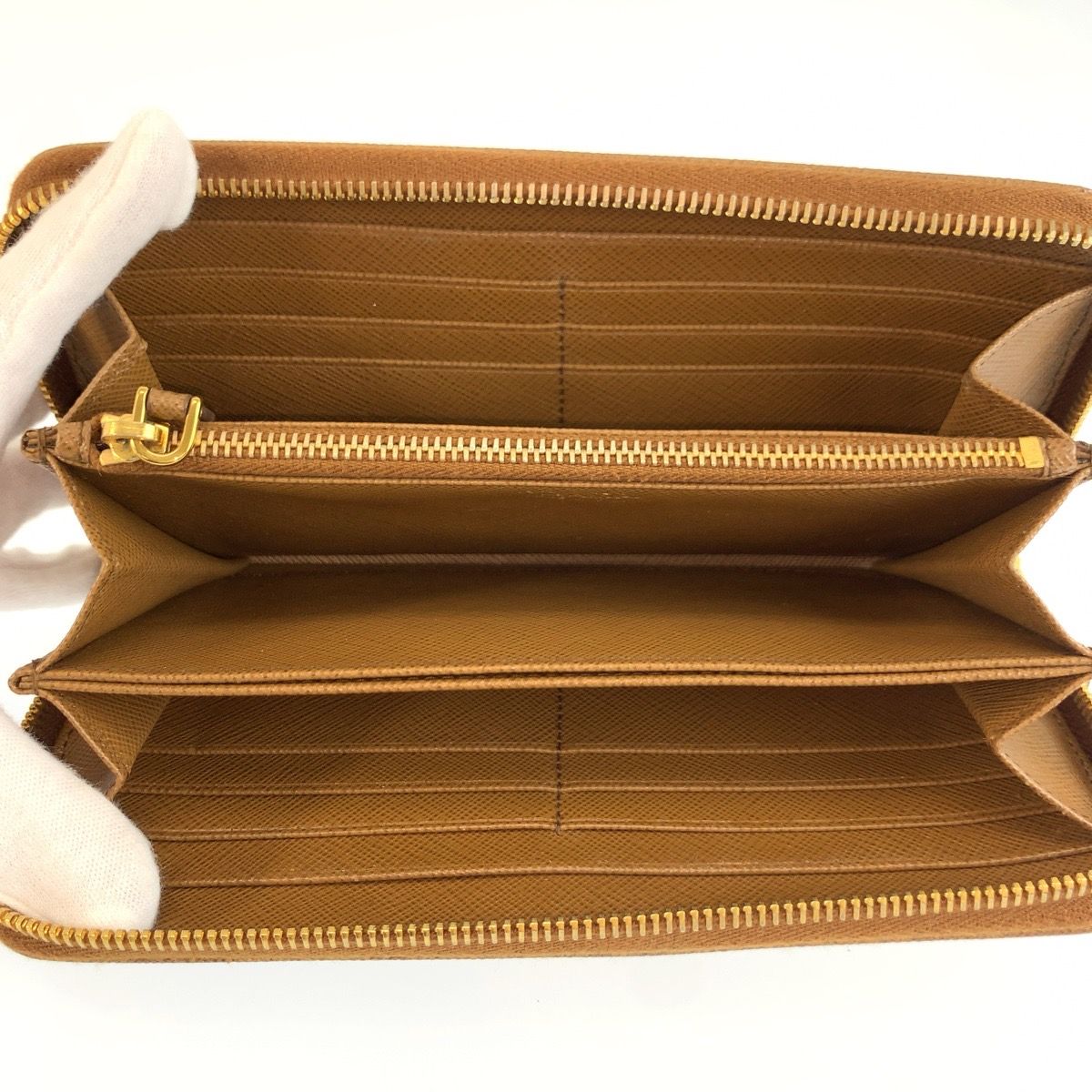 Prada Saffiano Brown Gold Leather Wallet — view 4
