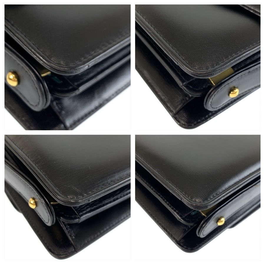 Celine Vintage Carriage Black Gold Leather Shoulder Bag — view 3