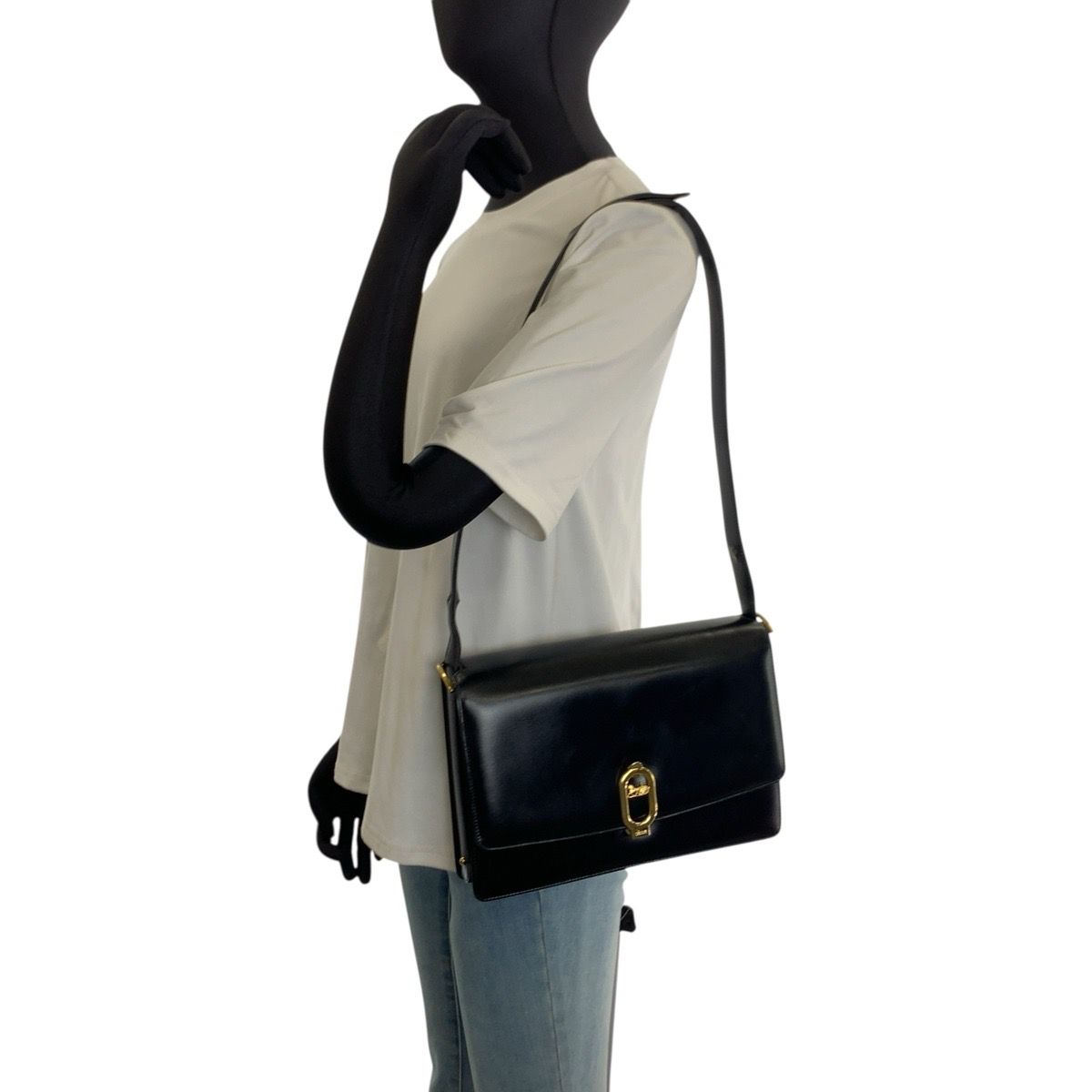 Celine Vintage Carriage Black Gold Leather Shoulder Bag — view 7