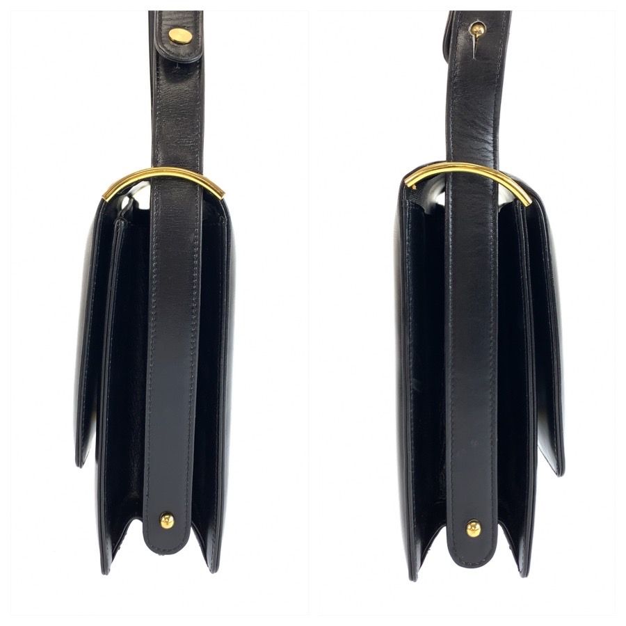Celine Vintage Carriage Black Gold Leather Shoulder Bag — view 8