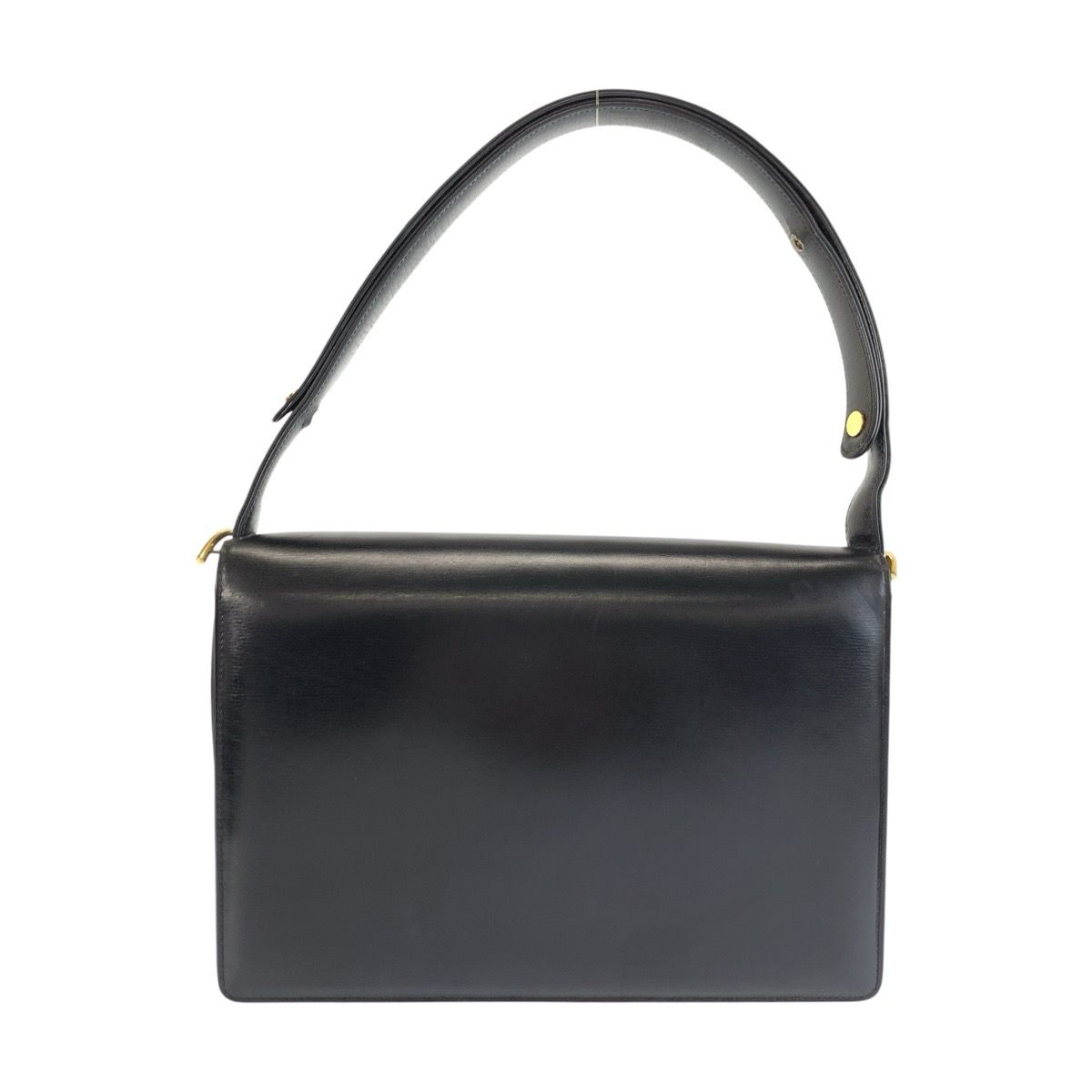 Celine Vintage Carriage Black Gold Leather Shoulder Bag — view 2