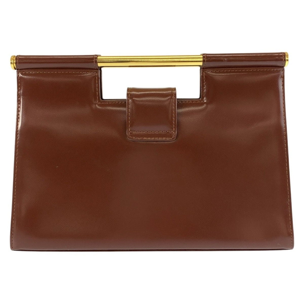 Saint Laurent Vintage Brown Gold Leather Handbag Clutch — view 2