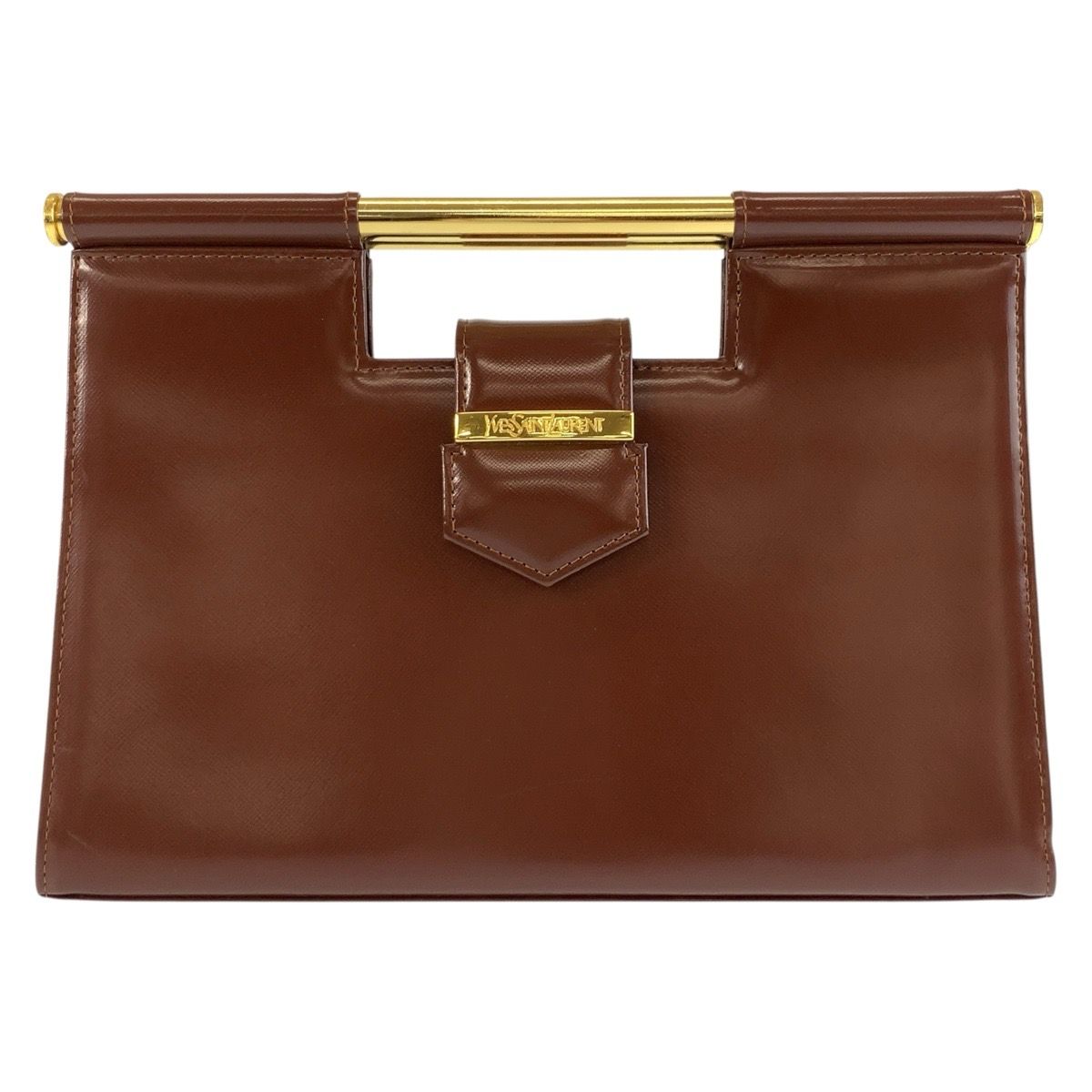 Saint Laurent Vintage Brown Gold Leather Handbag Clutch