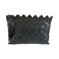 Bottega Veneta Intrecciato Black Silver Leather Clutch