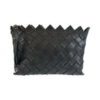 Bottega Veneta Intrecciato Black Silver Leather Clutch