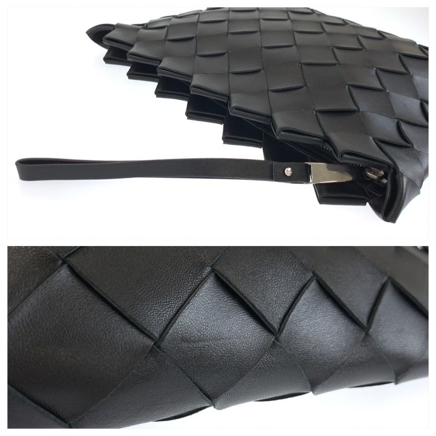 Bottega Veneta Intrecciato Black Silver Leather Clutch — view 5