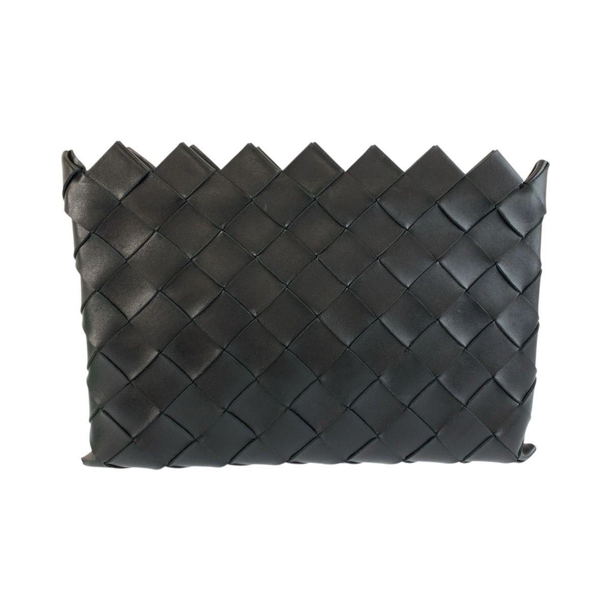 Bottega Veneta Intrecciato Black Silver Leather Clutch — view 2