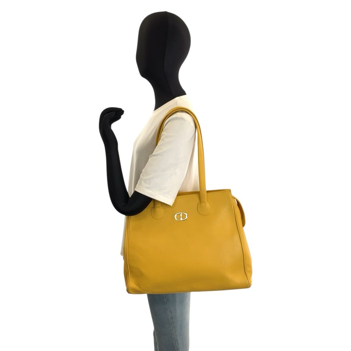 Dior Vintage CD Logo Yellow Tote Shoulder Bag — view 8