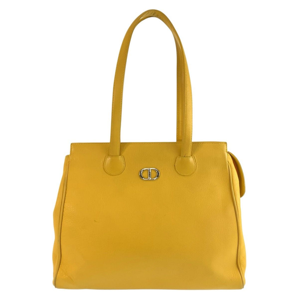 Dior Vintage CD Logo Yellow Tote Shoulder Bag