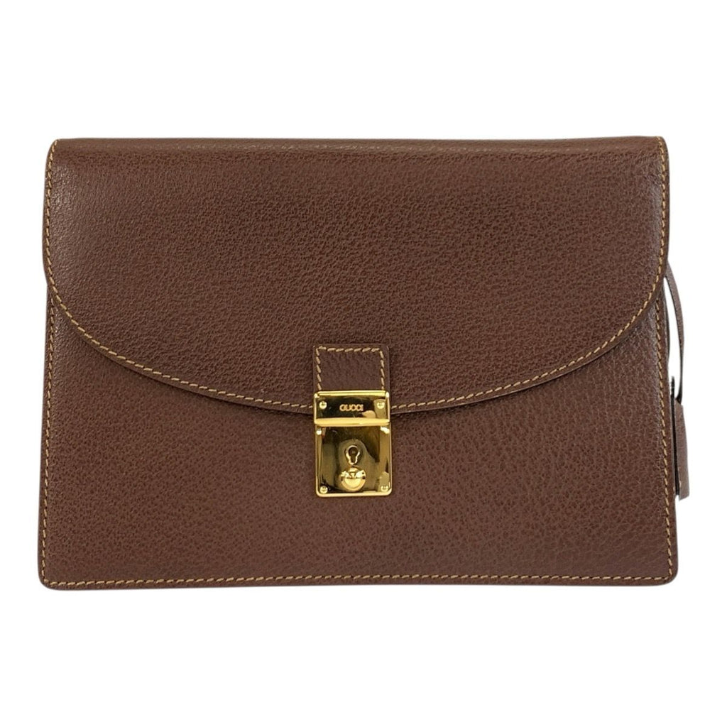 Gucci Brown Gold Leather Clutch