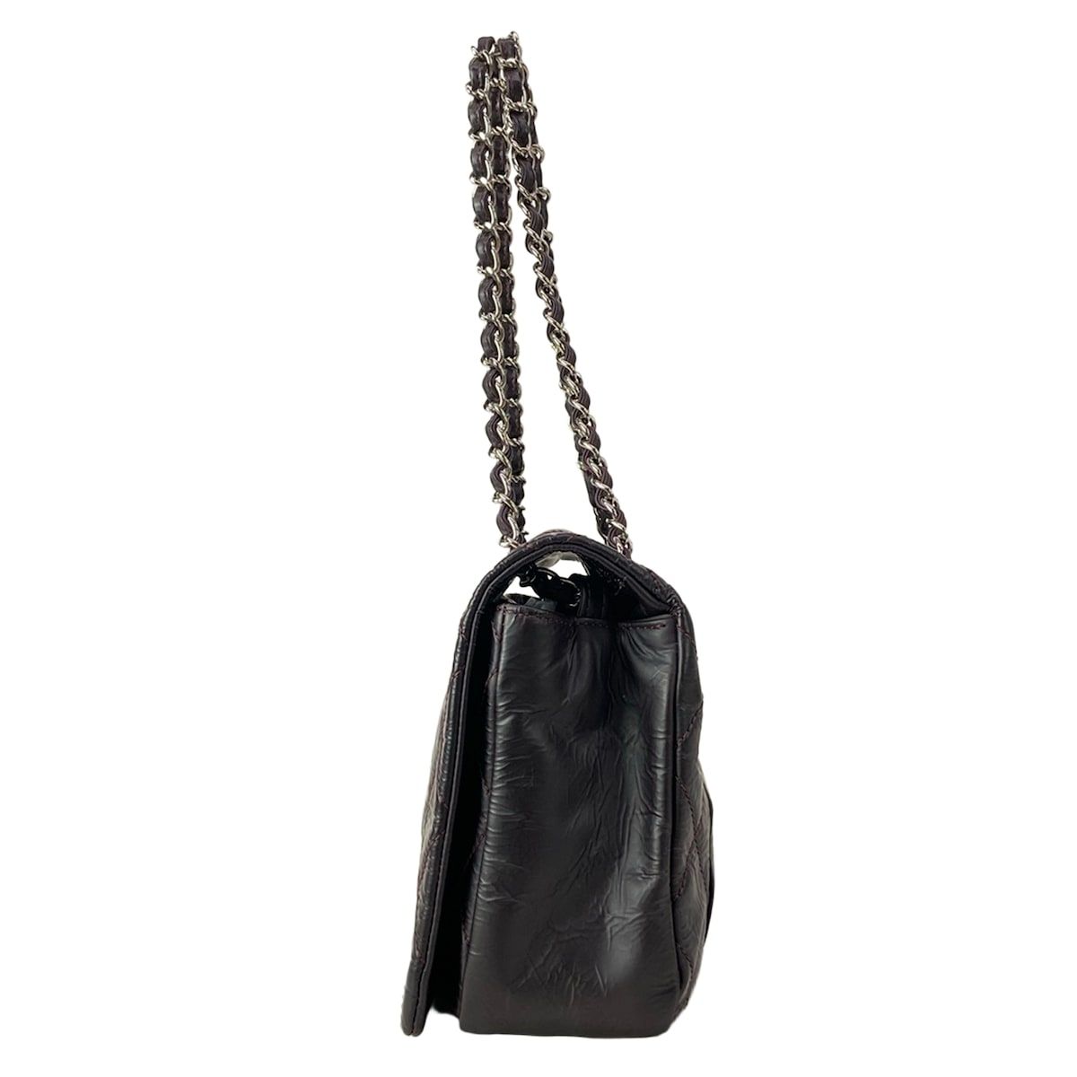 Chanel Shoulder Bag Quilted Bordeaux Chain Silver Wrinkled Leather — view 4