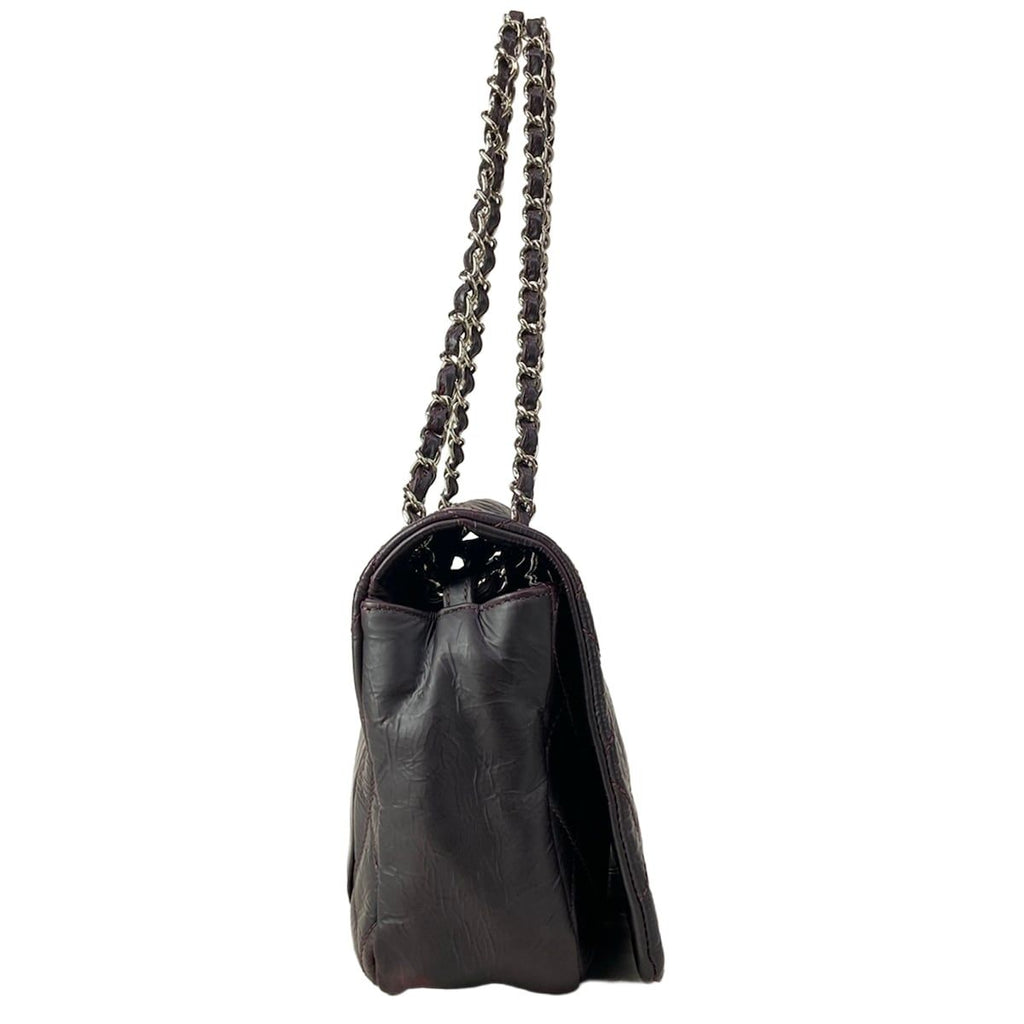 Chanel Shoulder Bag Quilted Bordeaux Chain Silver Wrinkled Leather — view 2