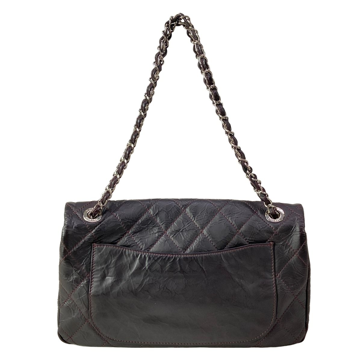 Chanel Shoulder Bag Quilted Bordeaux Chain Silver Wrinkled Leather — view 3