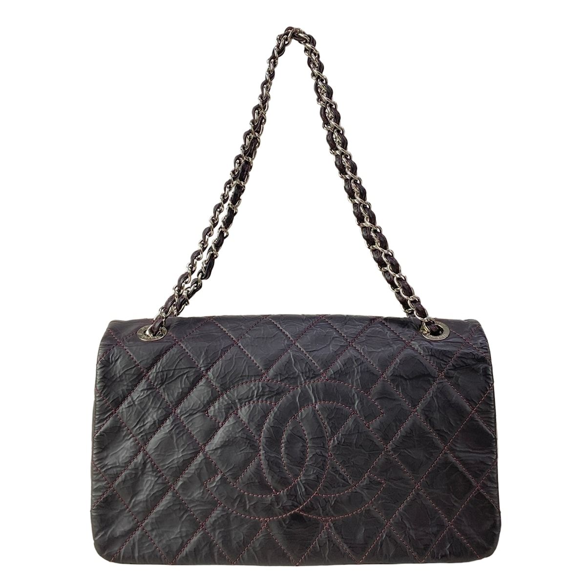 Chanel Shoulder Bag Quilted Bordeaux Chain Silver Wrinkled Leather