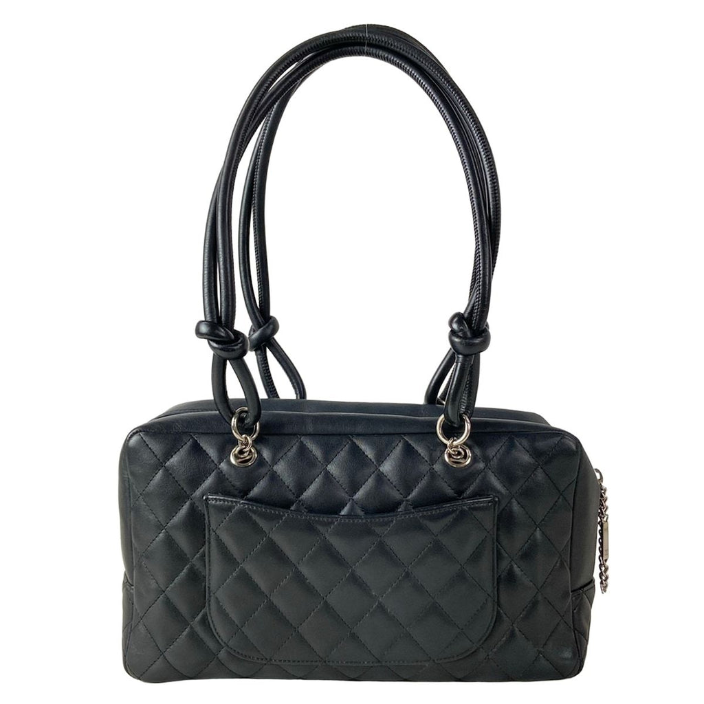 Chanel Shoulder Bag Cambon Line Black White CC Logo Silver Leather — view 3