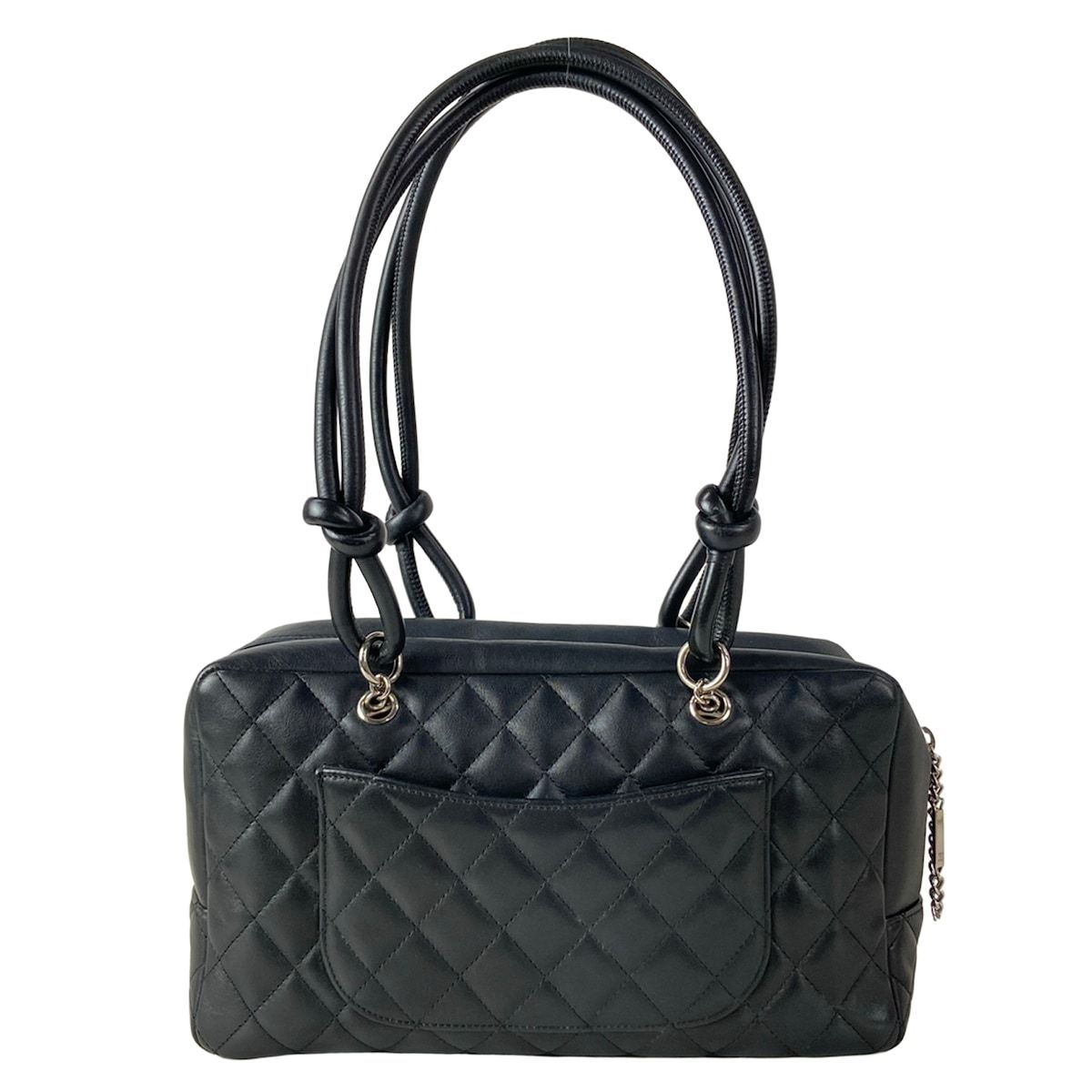 Chanel Shoulder Bag Cambon Line Black White CC Logo Silver Leather — view 3