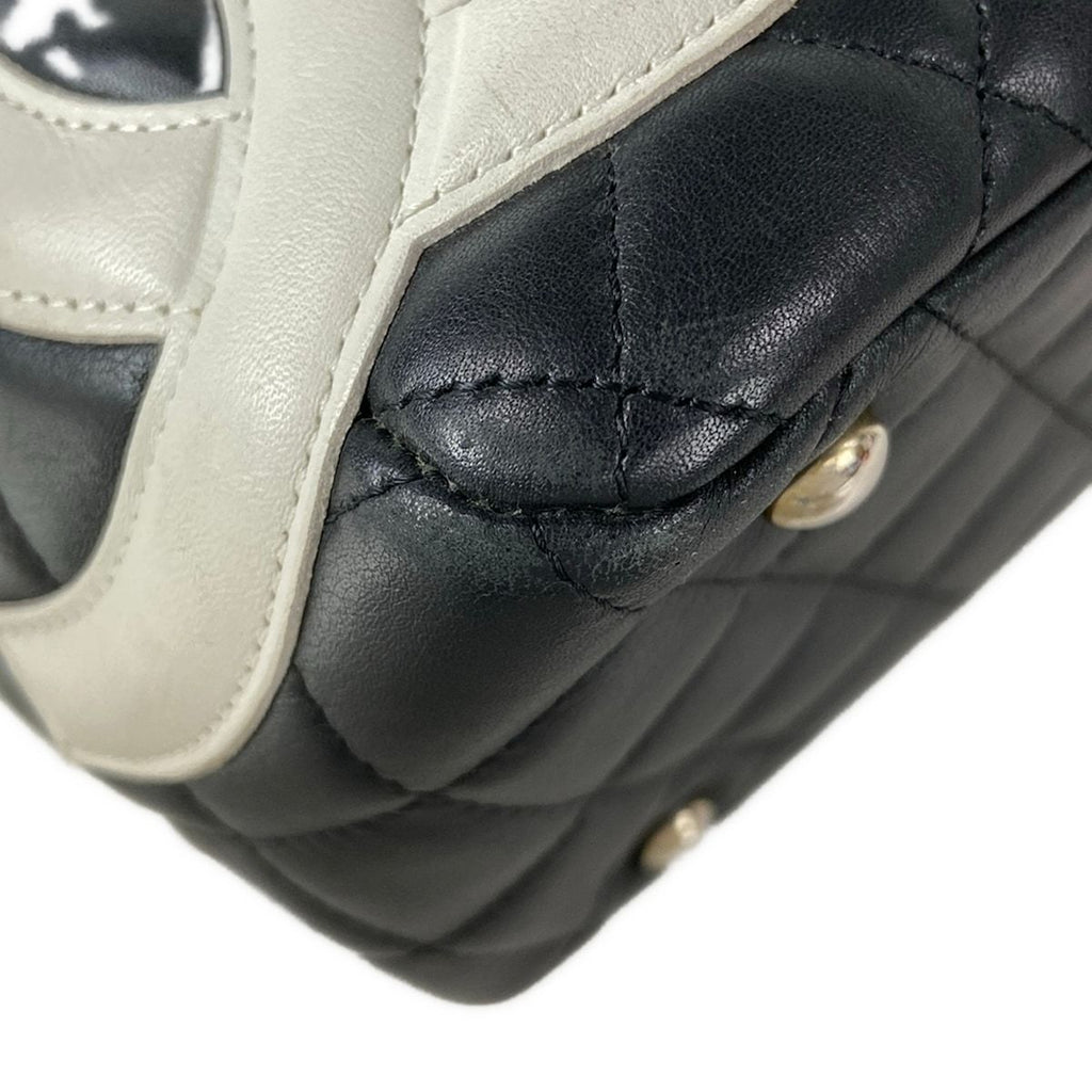 Chanel Shoulder Bag Cambon Line Black White CC Logo Silver Leather — view 7