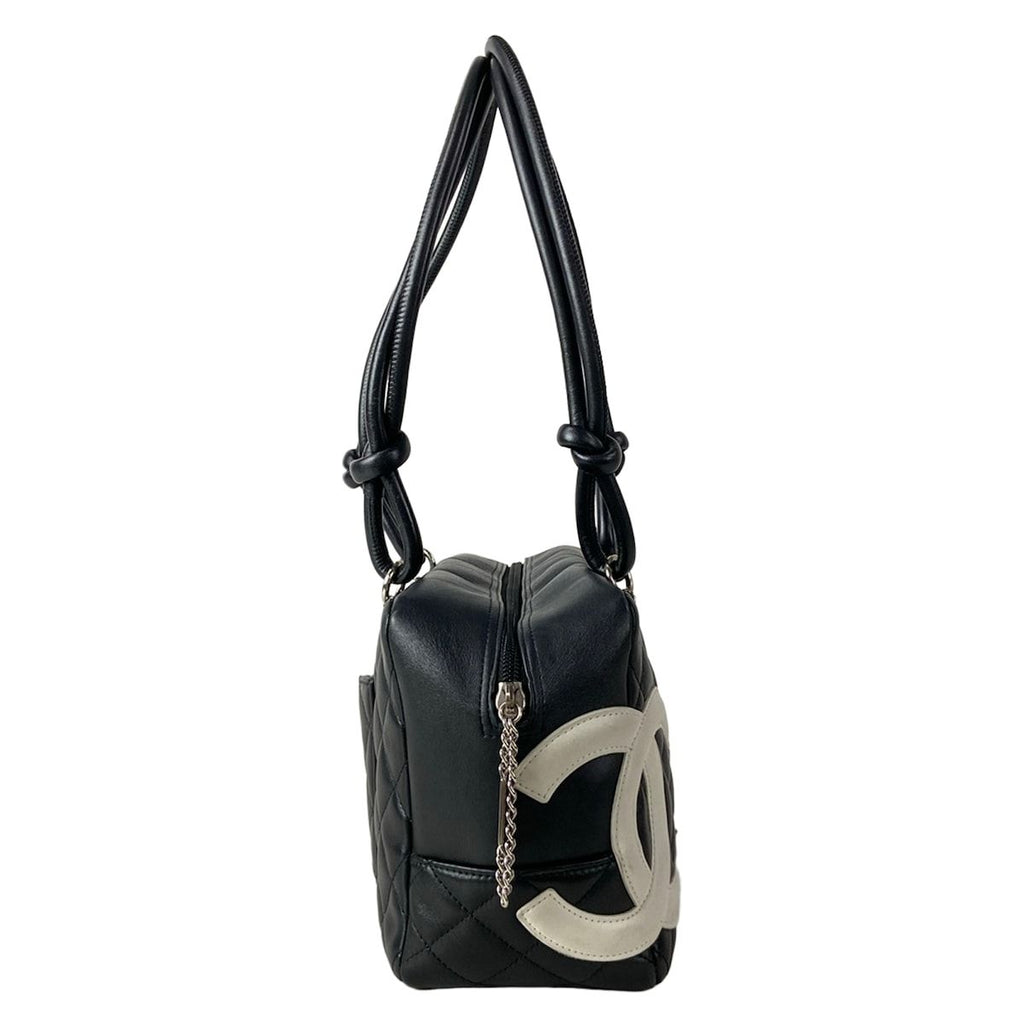 Chanel Shoulder Bag Cambon Line Black White CC Logo Silver Leather — view 2