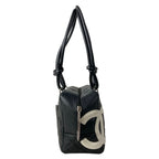 Chanel Shoulder Bag Cambon Line Black White CC Logo Silver Leather — view 2
