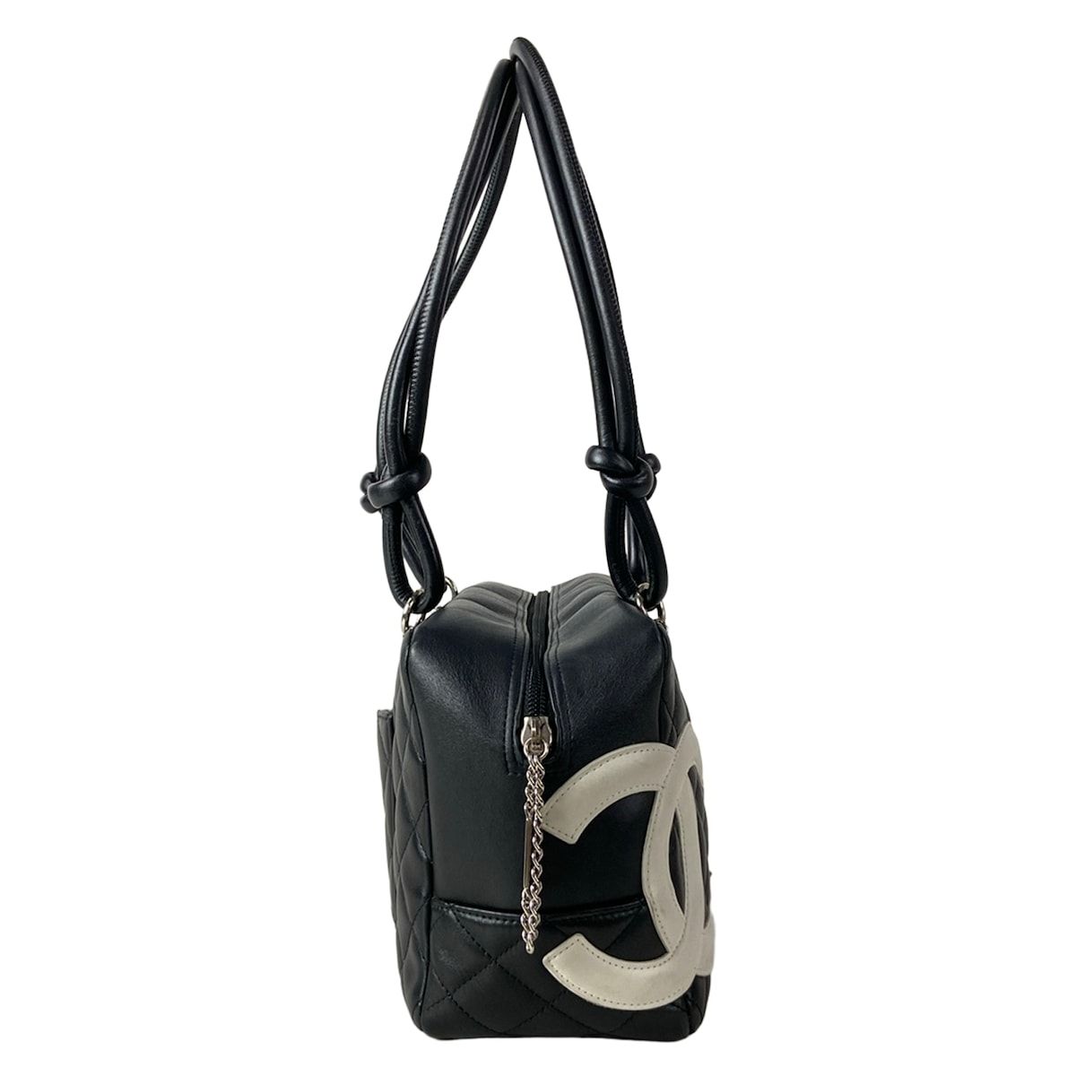 Chanel Shoulder Bag Cambon Line Black White CC Logo Silver Leather — view 2