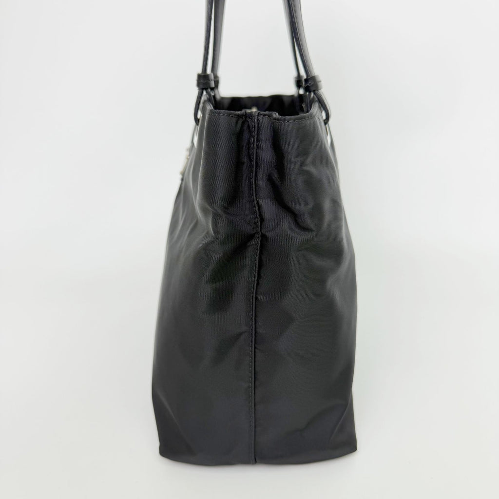 Prada Tessuto Nylon Triangle Logo Tote Bag Black Silver Vintage — view 4