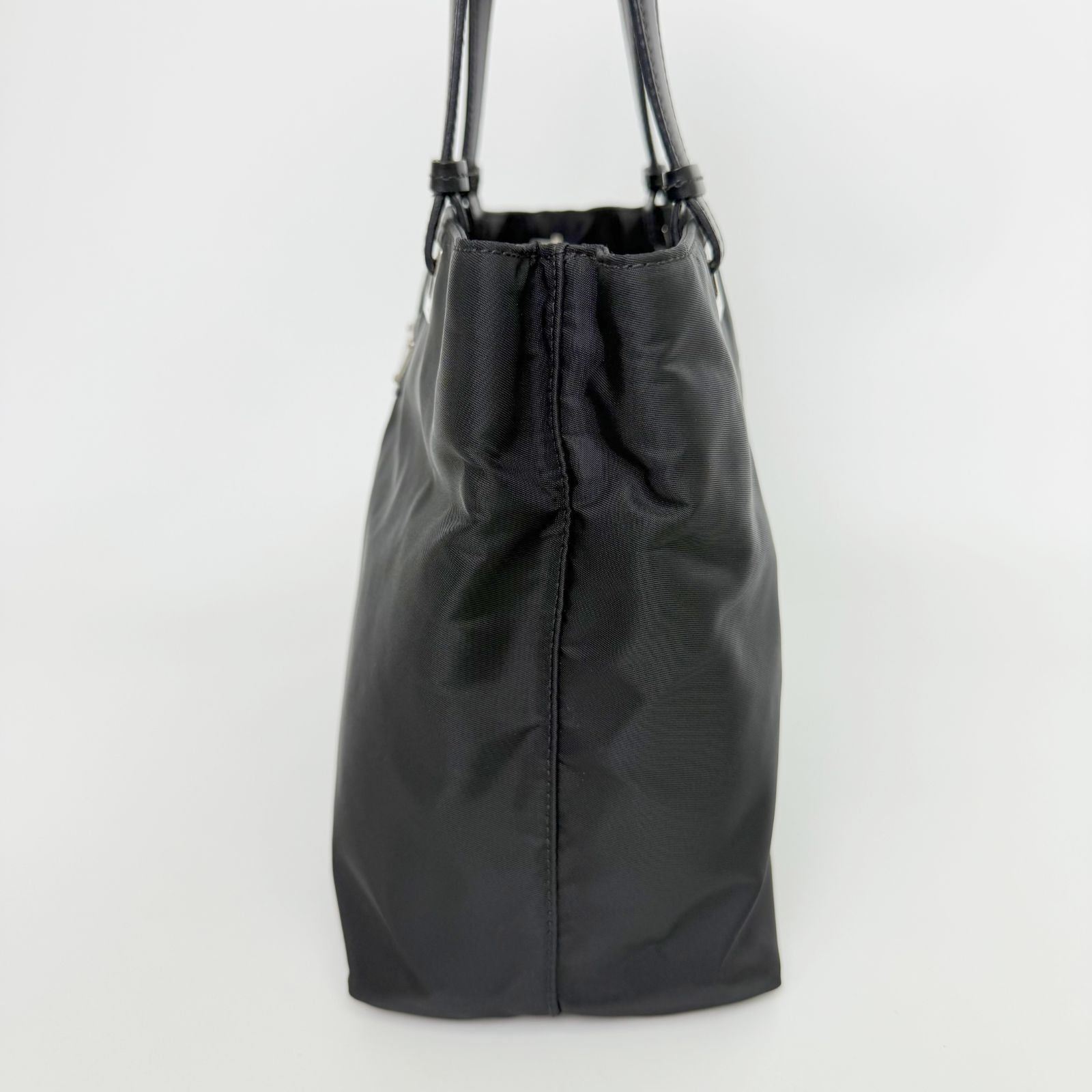 Prada Tessuto Nylon Triangle Logo Tote Bag Black Silver Vintage — view 4