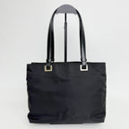 Prada Tessuto Nylon Triangle Logo Tote Bag Black Silver Vintage — view 3