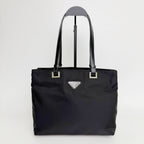 Prada Tessuto Nylon Triangle Logo Tote Bag Black Silver Vintage — view 2